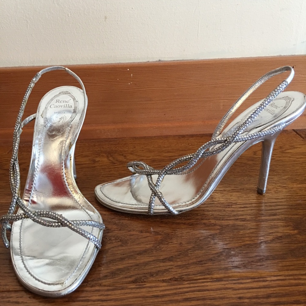 René Caovilla Crystal Sling Back Heels